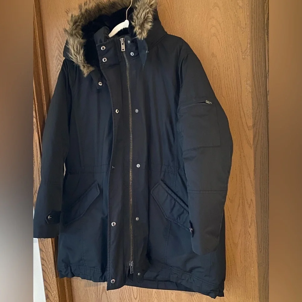 Banana Republic XXL Black Hooded Parka with Faux Fur Trim Coat